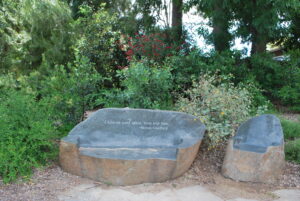 An engraved bolder at Goldberg Garden in Sierra Madre